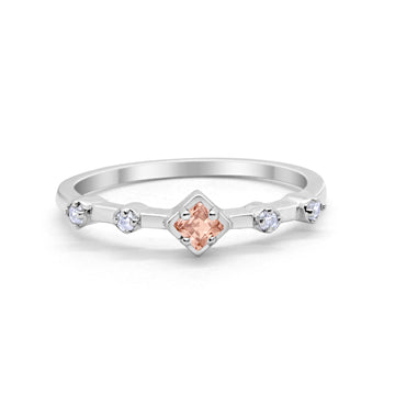 Half Eternity Band Ring Simulated Morganite CZ 925 Sterling Silver